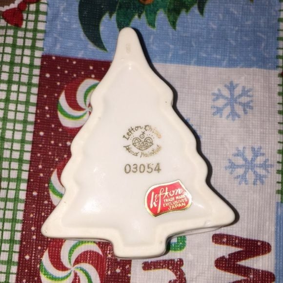 Vintage Lefton China Trinket Box w/Christmas Tree & Gold Rim #03054 - Picture 6 of 7